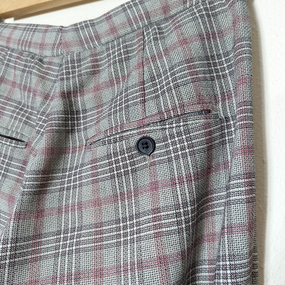 Isabel Marant Plaid Pant Gray Pink Woven Cotton Cropped Straight - Picture 9 of 11